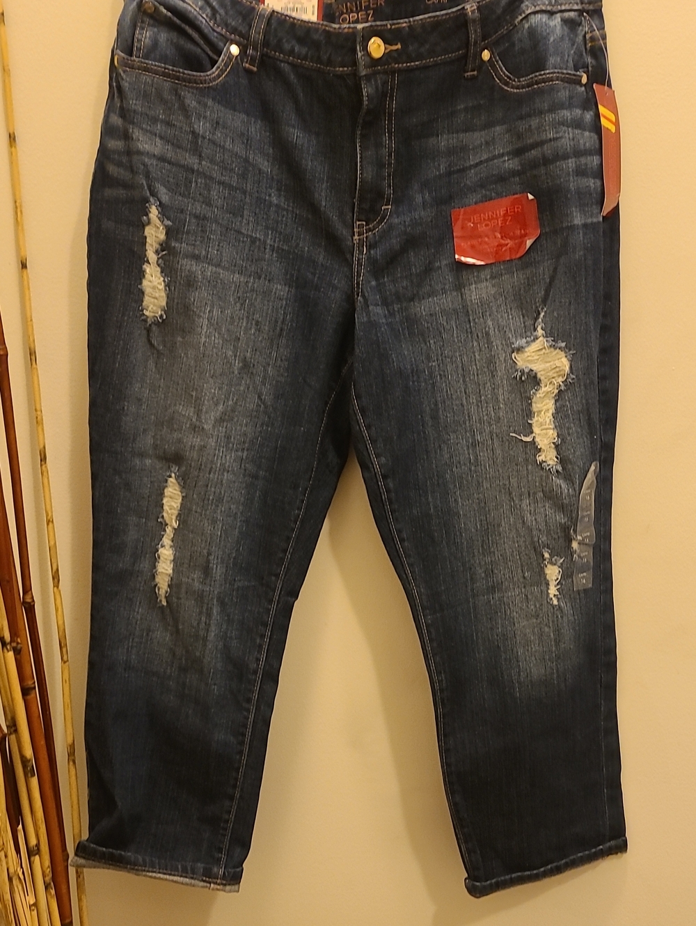 Jennifer Lopez Dark Blue Distressed Cropped Jeans